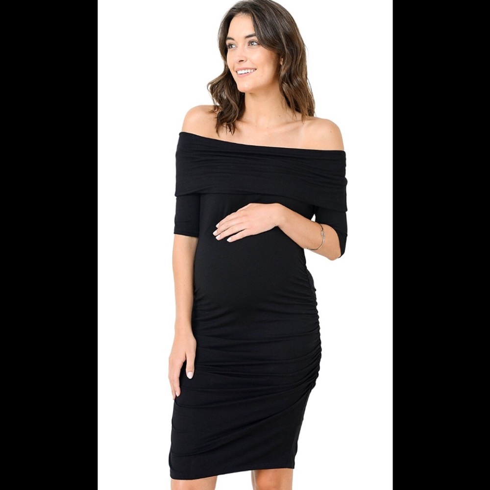 Off The Shoulder side ruched Maternity Dress